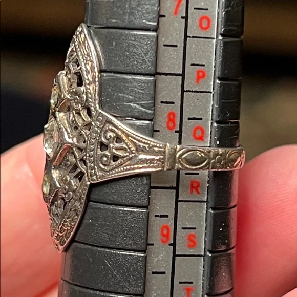 Antique Art Deco Ornate Filigree Sterling Silver Paste Diamond Statement Ring - Picture 4 of 11
